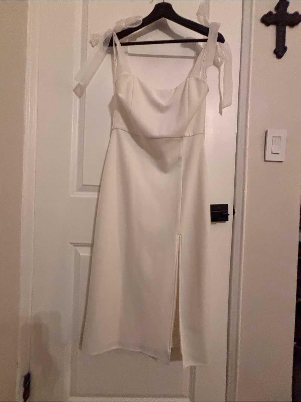 Lulus Satin Tie-Shoulder White Midi Dress